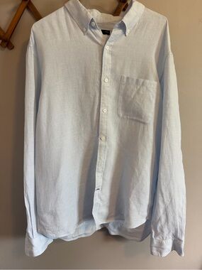 Club Monaco Slim Fit Light Blue Micro Check Button Down Shirt Large